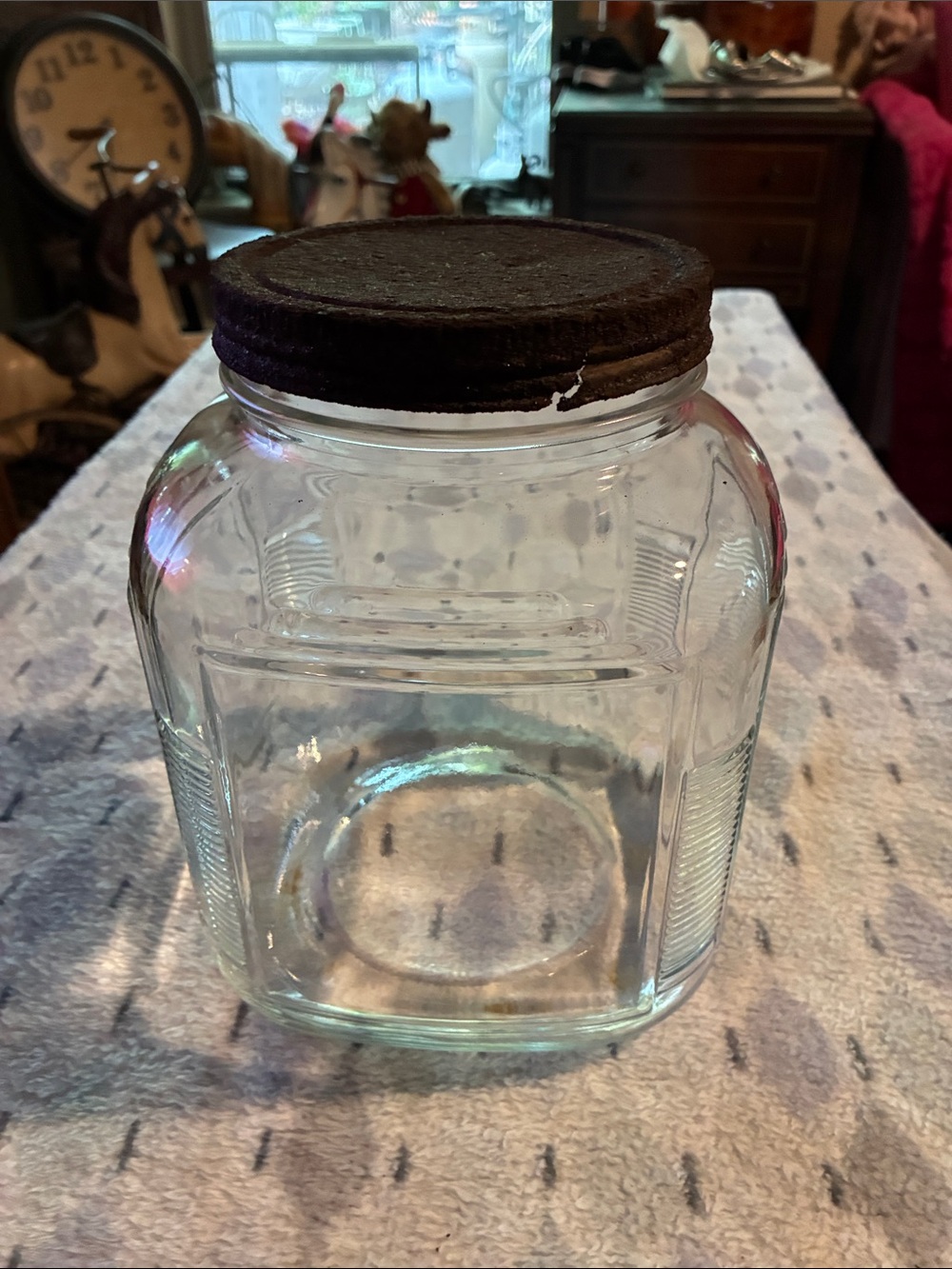 Clear Glass Vintage Storage Jar with Rustic Brown Lid - Home Kitchen - Picture 7 of 10